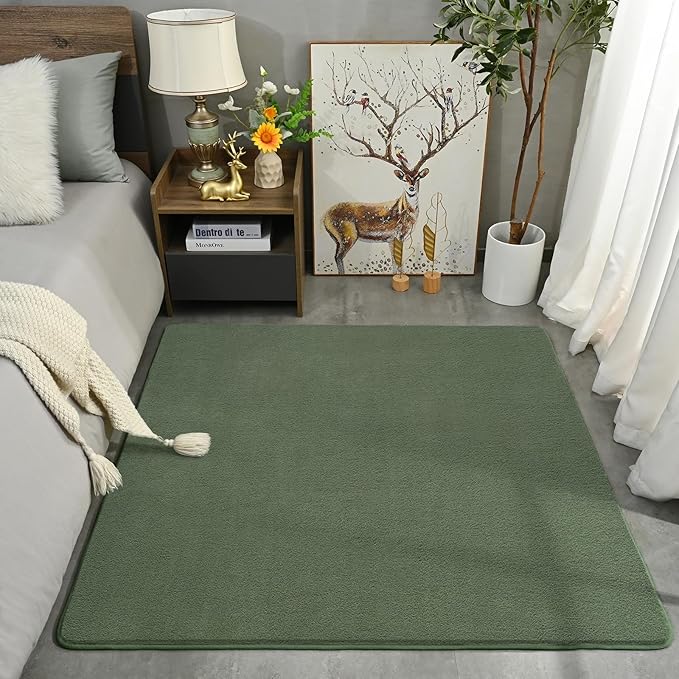 Amearea 5x5 Square Area Rugs for Bedroom Living Room, Sage Green Thickened Memory Foam Rug, Fluffy Indoor Washable Rugs Non Slip Minimalist Carpet for Kids Boys Girls Dorm Nursery Room Decor
