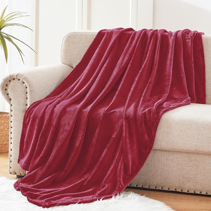 Exclusivo Mezcla Fleece Deep Red Throw Blanket for Couch, Sofa, Super Soft and Warm Blankets, All Season, Cozy, Plush, Lightweight, 50x60 Inches