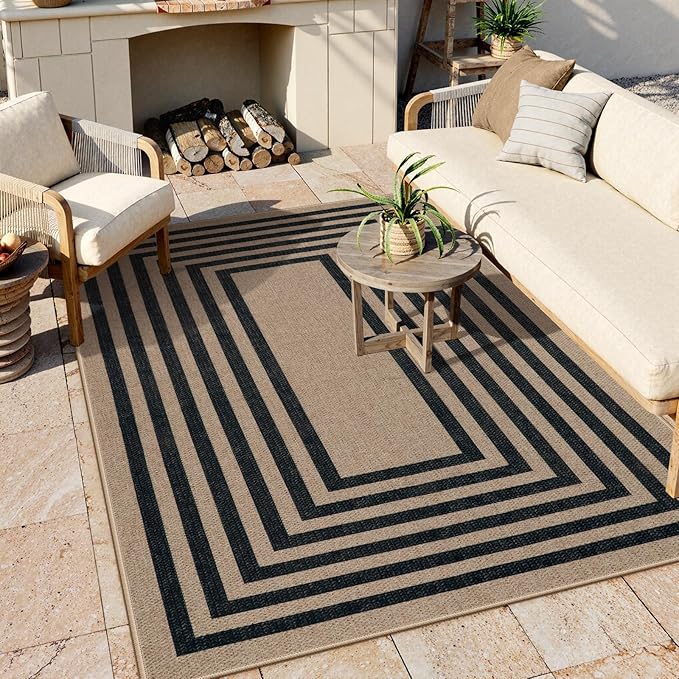 Lahome Enfys Modern Geometric Easy Jute Dining Room Rug, 5x7 Modern Rugs for Living Room Washable Kitchen Mat, Large Non Slip Farmhouse Indoor Outdoor Carpet for Bedroom Dorm RV