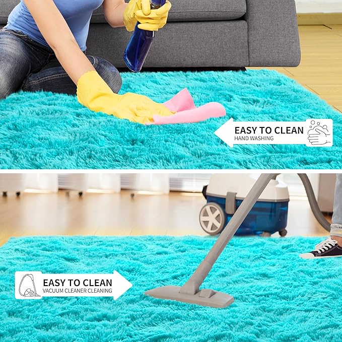 Tepook Fluffy Large Rugs for Living Room, Shag Area Rug 6x9 Soft Carpet for Bedroom, Modern Shaggy Rug for Kids Boys Girls, Plush Indoor Nursery Home Decor Rug with Non-Slip Bottom, Blue, 6 X 9 Feet