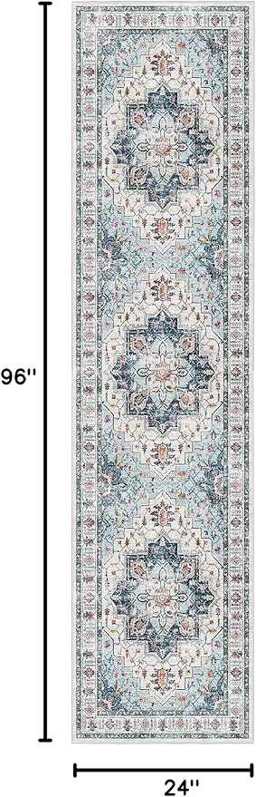 Madane Runner Rug 2x8, Washable Hallway Runner Rugs, Non-Slip Low-Pile Soft Kitchen Rug Runner Laundry Room Rug, Vintage Throw Entry Foyer Mat for Entrance Living Room (Blue, 2 x 8)