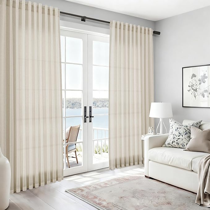 Nanspring Vanilla Linen Curtains 84 Inches Long for Living Room Light Filtering Semi Sheer Curtain Back Tab Modern Farmhouse Decor Elegant Luxury Coastal Drapes for Bedroom Office 52x84,2 Panels