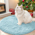 OLANLY Light Blue Round Rugs for Bedroom - Machine Washable, 2 ft Circle Area Rugs for Living Room, Soft and Fluffy Shaggy Carpet for Teen Girl and Boys, Nursery Rooms, Dorms, Home Decor Aesthetic