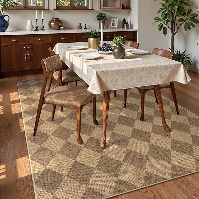 Lahome Colette Checkered Easy Jute 6x9 Rug, Large Rugs for Living Room Dining Room Farmhouse Indoor Outdoor Carpet, Checkerboard Washable Geometric Rug Non Slip Black Carpet for Office Backyard Patio