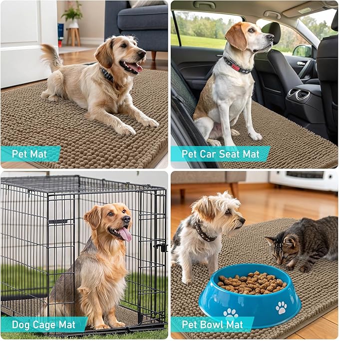 OLANLY Dog Door Mat for Muddy Paws 30x20, Absorbs Moisture and Dirt, Absorbent Non-Slip Washable Doormat, Quick Dry Chenille Mud Mat for Dogs, Entry Indoor Entryway Carpet for Inside Floor, Tan