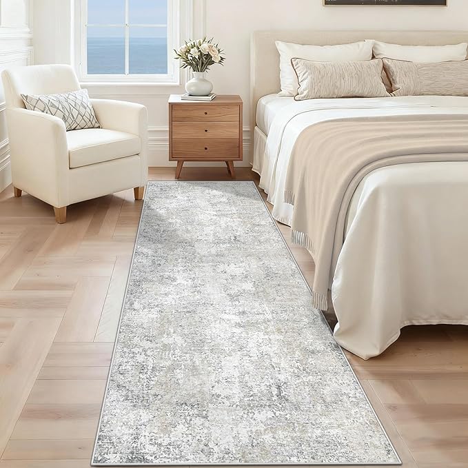2x7 Runner Rug for Hallway, Washable Modern Abstract Runner Rugs Neutral Soft Non Slip Kids Rug Stain Resistant Indoor Runners for Entryway Bedroom Kitchen Laundry Room(BeigeGrey, 2'x7')