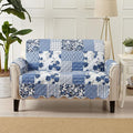 Great Bay Home Reversible Patchwork Loveseat Cover - Washable Slipcover Furniture Protector with Elastic Straps - Perfect for Kids & Pets - Box-Stitched Detail (Navy)