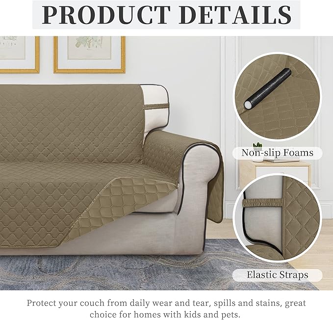 ISSUNTEX Double Protection 100% Waterproof Chair Sofa Cover for Living Room, Reversible Furniture Protector for Dogs, Pets, Kids (Chair, Beige/Beige)