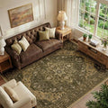 Area Rugs 6'x9' Washable Non-Slip, Floral Vintage Distress Print Pattern Medallion Carpet for Living Room Bedroom Dining Room, Brown Dark Brown