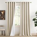 NICETOWN 100% Absolutely Blackout Linen Curtains with Thermal Insulated White Liner, Beige, W62, 2 Pieces, Noise Reducing Textured Linen Look Curtains for Windows 102 inch Length for Classroom