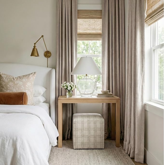 RYB HOME Linen Textured 100% Blackout Curtains for Bedroom, Insulating Energy Saving Window Curtains for Living Room Dining Patio Sliding Glass Door, Wide 52 x Long 90 inch, Beige, 2 Panels