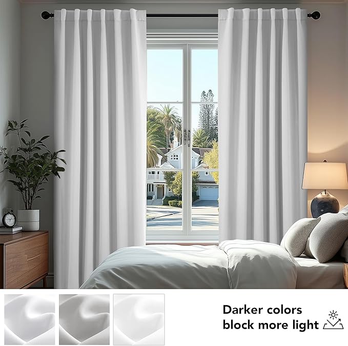 Deconovo Blackout Curtains, Thermal Insulated, W52 x L108 2 Panels, Back Tab, Machine Washable, Room-Darkening Drapes for Bedroom/Living Room Greyish White