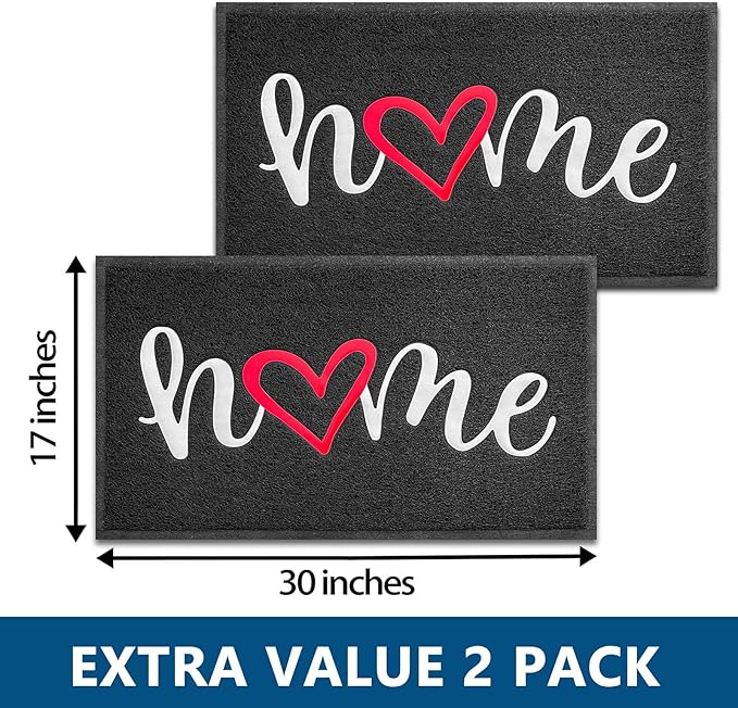 EARTHALL Door Mat 2-Pack Outside Inside Home Doormat 30"x17.5" Durable Floor Mat Non Slip Rug Ultra Absorb Mud Easy Clean Front Doormat for Garage, Entryway, Patio, High Traffic Areas, Black