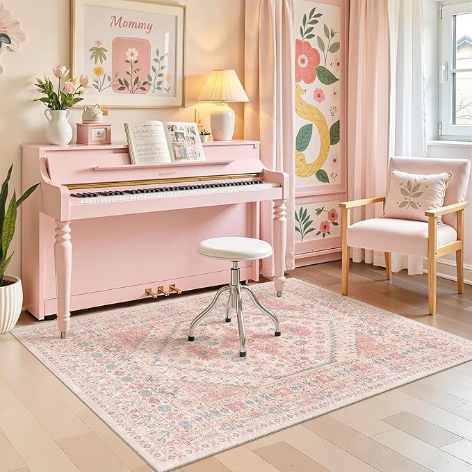 zesthome Pink Rug - 4x6 Area Rugs for Bedroom, Stain Resistant Washable Rugs for Nursery Room, Living Room, Home Decor, Girls Rug (Pink/Blue,4'x6')