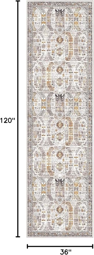 Madane Hallway Rug 3x10, Kitchen Rugs Washable Entryway Rug Vintage Kitchen Runners Non Slip Indoor Area Rug Farmhouse Carpet Runner for Bathroom Living Room Bedroom, Brown/Gold