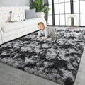 TWINNIS Super Soft Shaggy Rugs Fluffy Carpets 6x9 Feet, Indoor Modern Plush Area Rugs for Living Room Bedroom Kids Room Nursery Home Decor, Upgrade Anti-Skid Fuzzy Rug, Black and Grey
