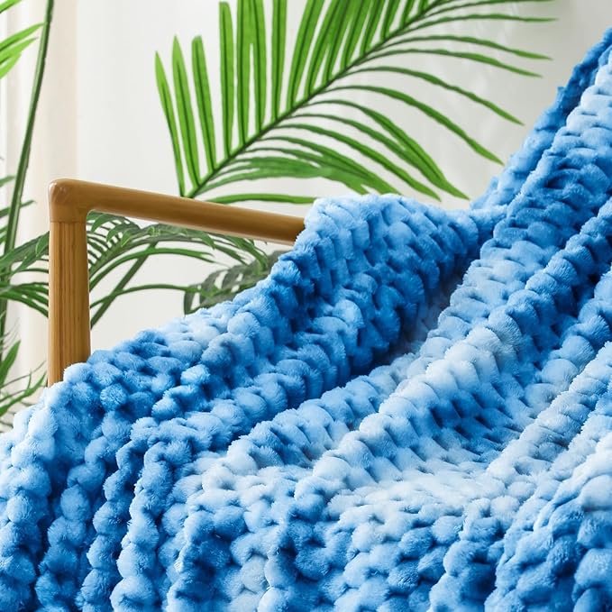 Exclusivo Mezcla Fleece Throw Blanket for Couch, Extra Large Fuzzy Tie-dye Cobalt Blue Bed Blankets, Soft Cozy Plush Sofa Throws for All Seasons, 50x70 Inches
