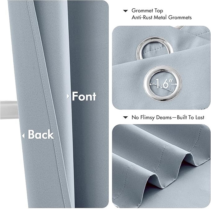 MIULEE Light Blue Blackout Curtains for Bedroom Living Room 54 Inches Long 2 Panels, Thermal Insulated Room Darkening Drapes Solid Grommet Noise Reduction Light Blocking Window Treatments 40x54 Inch