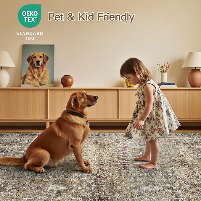 Lofus 5x7 Area Rug for Living Room,Brown Washable Area Rugs with Non-Slip Backing,Soft Neutral Carpets for Bedroom Dining Room Home Office Indoor Nursery