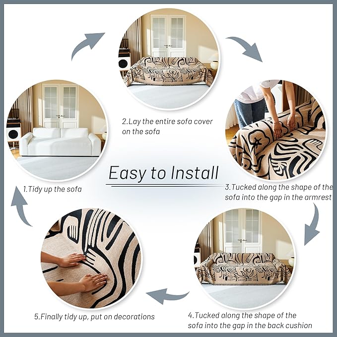 MYSKY HOME Couch Cover for Dogs, Washable Couch Covers, Sofa Covers for Sectional Sofa, Couch Cover 2 Cushion Sofa Dogs Furniture Protector, Chenille Sofa Covers for Pets, 71"x118", Abstract Coffee