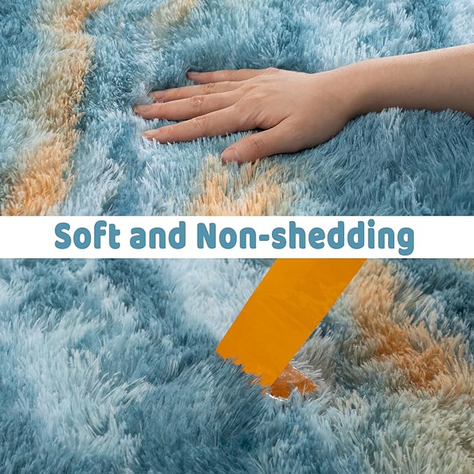 Soft Runner Rugs for Bedroom Hallways, 2x5 Abstract Blue Fluffy Shag Throw Area Rug Non Slip for Bedside Dorm, Long Shaggy Furry Carpet for Nursery Living Room