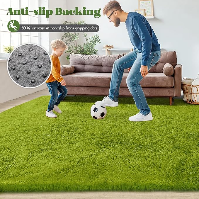 8x10 Area Rugs for Living Room: Fluffy Shag Soft Washable Rug Large Fuzzy Plush Indoor Carpet for Bedroom Nursery Playroom Kids Girls Boys Room (Grass Green, 8'x10')