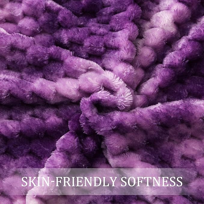 Exclusivo Mezcla Fleece Throw Blanket for Couch, Extra Large Fuzzy Tie-dye Purple Bed Blankets, Soft Cozy Plush Sofa Throws for All Seasons, 50x70 Inches