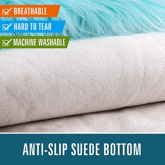 LOCHAS Soft Fluffy Faux Fur Rugs for Bedroom Bedside Rug 3x5 Feet, Washable, Furry Sheepskin Area Rug for Living Room Girls Room, Luxury Shag Carpet Home Decor, Blue