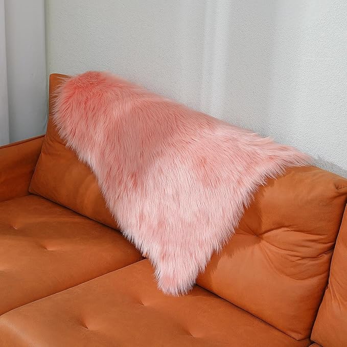 linmopm Faux Fur Rug Sheepskin Shag Fluffy Fuzzy Pink 2x3 ft Small Rugs for Bedroom Bedside Bed Floor Living Room Plush High-Density Cushion Carpet Super Sofa Cover