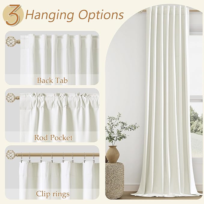 Guken Ivory 100% Blackout Linen Curtains 100 Inch Length 2 Panels Set for Living Room Bedroom Back Tab Rod Pocket Thermal Insulated Black Out Drapes Room Darkening Farmhouse Window Curtains 52x100
