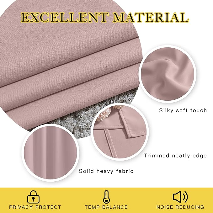 NICETOWN Light Block Window Curtains 84" Length - Home Fashion Thermal Insulated Solid Grommet Room Darkening Window Treatments for Hall Room, Blush Pink, 1 Pair, 52" Wide by 84" Long