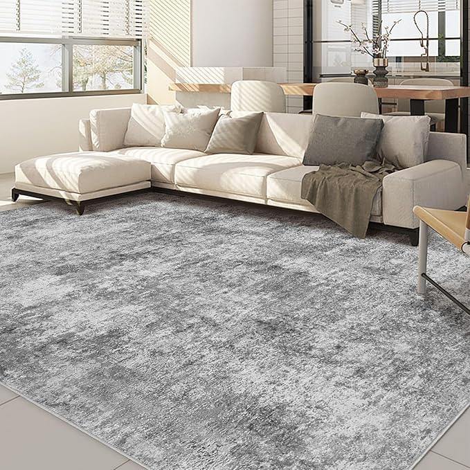 Nakagishi 8x10 Area Rugs Living Room: Washable Abstract Large Neutral Soft Rug Stain Resistant Modern Indoor Floor Non-Slip Carpet for Bedroom Nursery Kids Playroom Office Dining Room Dorm- Grey