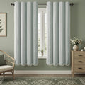 Teal Boho Blackout Curtains 72 Inches Long Light Green Linen Blend 2 Panels with Tassels and Cotton Embroidery, Farmhouse Vintage Rustic Rod Pocket Drapes for Living Room or Bedroom