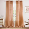 Nanspring Peach Quartz Linen Curtains 108 Inch Length 2 Panel Set Back Tab Loop Pocket Light Filtering Semi Sheer Boho Style Extra Long Drapes for High Ceiling Living Room 52x108