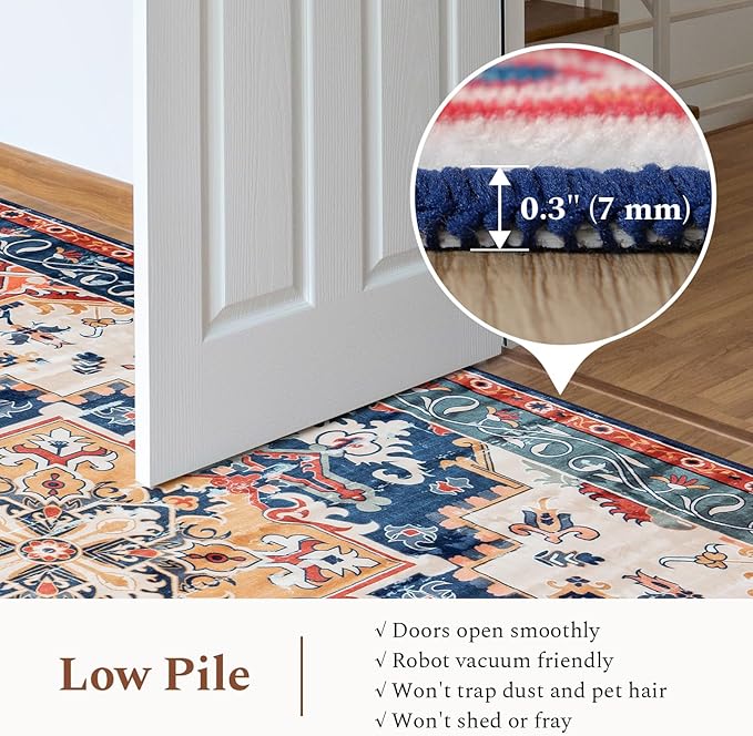 Rugflix 8x10 Area Rug for Living Room, Machine Washable Area Rugs with Non-Slip Backing, Large Soft Boho Vintage Rug for Bedroom, Dining Room, Low Pile Carpet, Kids Pet Friendly, Red