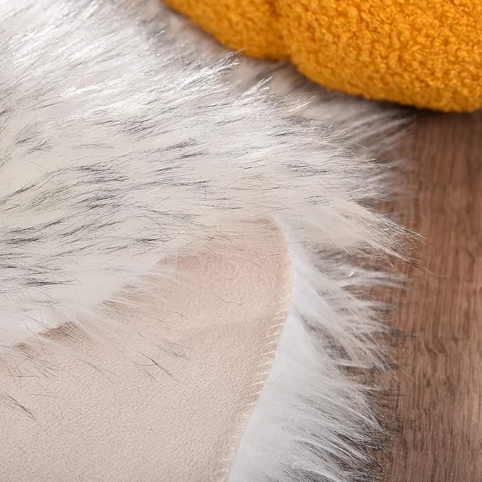 Goolela Fluffy Faux Sheepskin Fur Rug for Bedroom 3x5 White with Grey Tips Fuzzy Furry Bedside Plush Rug for Office Dorm Soft Shaggy Carpet Rectangle