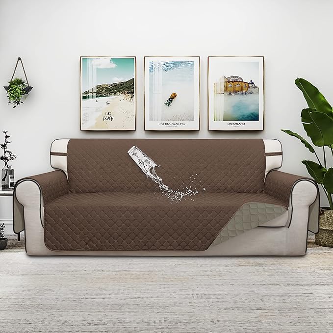 ISSUNTEX Double Protection 100% Waterproof Sofa Covers for Living Room, Reversible Couch Covers for 3 Cushion Couch Sofa, Furniture Protector Sofa Cover for Pets (X Large, Brown/Beige)
