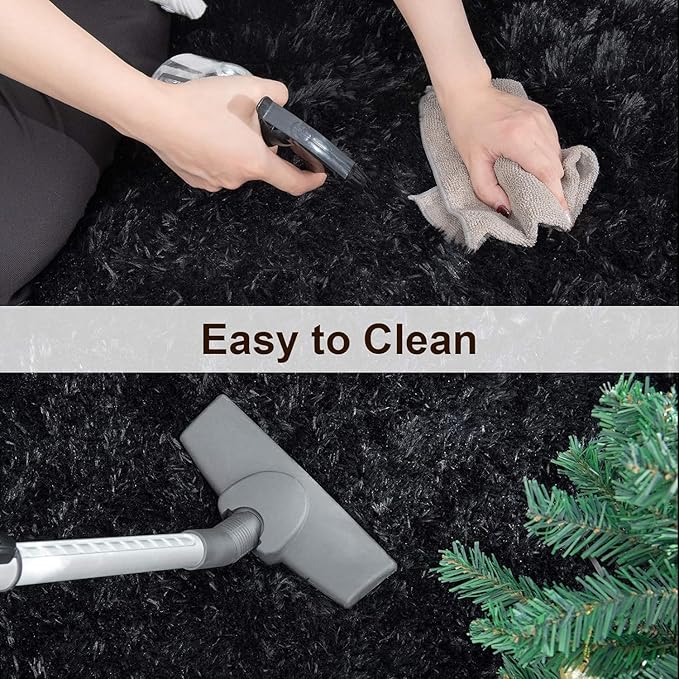 TWINNIS Super Soft Shaggy Runner Rugs Fluffy Carpets, 2x6 Feet, Indoor Modern Plush Area Rugs for Hallway Living Room Bedroom Kitchen Entryway, Upgrade Anti-Skid Rectangular Fuzzy Rug, Black