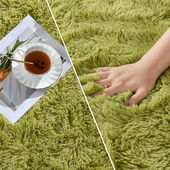Deerhoo Shag Area Rug, 4 X 6 Plush Fuzzy Rugs for Living Room, Ultra Soft Fluffy Furry Rug for Bedroom, Indoor Carpet Nursery Rugs for Kids Room Home Decor, Green