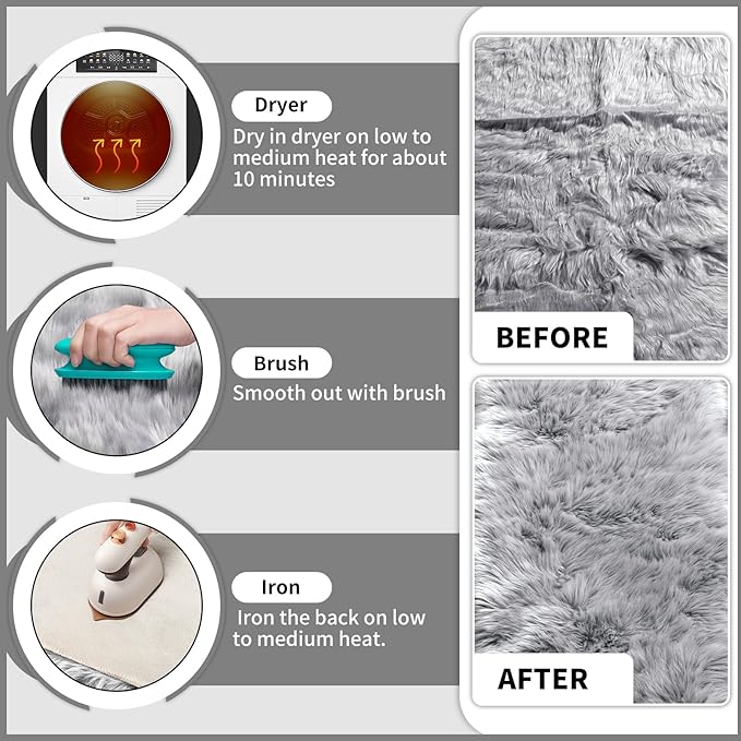 Ciicool Grey Fluffy Round Fur Area Rug for Bedroom, Circle Faux Fur Rugs for Kids Room, Cute Fuzzy Nursery Carpet, Shaggy Circular Rugs Floor Carpets for Teens Girls Rooms Home Decor, 4 x 4 Feet