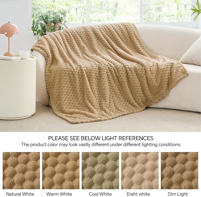 BEDELITE Fleece Blanket Twin for Bed Couch, 3D Jacquard Decorative Camel Throw Blanket, Soft and Cozy Warm Plush Fuzzy Blanket All Seasons Suitable, 60x80Inches
