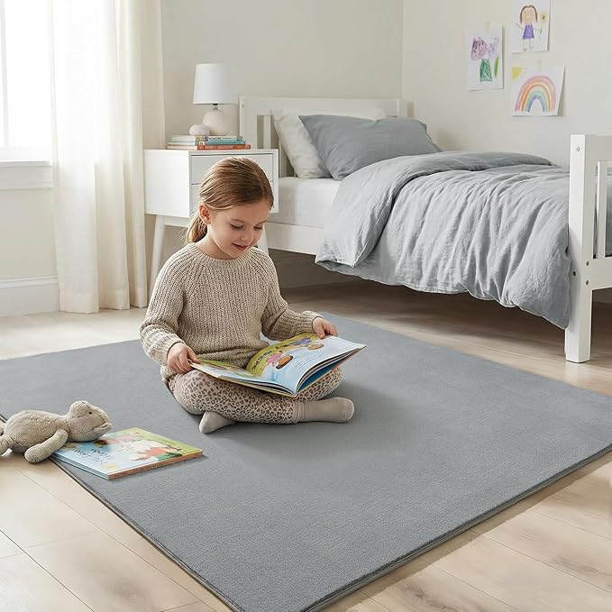 Amearea 6x6 Square Area Rugs for Bedroom Living Room, Modern Grey Thickened Memory Foam Rug, Fluffy Indoor Washable Rugs Non Slip Minimalist Carpet for Kids Boys Girls Dorm Nursery Room Decor
