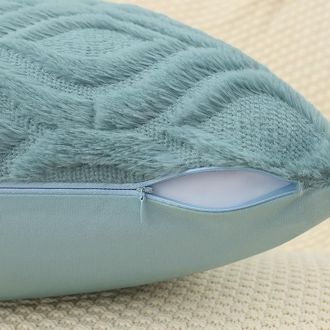 decorUhome Summer Throw Pillow Covers 24x24 Inch Set of 2, Soft Plush Faux Wool Aqua Solid Couch Pillow Covers, Accent Euro Sham Farmhouse Neutral Square Pillow Cases for Sofa Bed Living Room