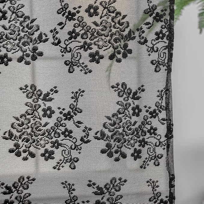 YJ YANJUN Vintage Lace Curtains 30 Inch Length 2 Panels Floral Halloween Goth Cafe Curtains for Bathroom Laundry Room Basement Kitchen Small Window Gothic Window Toppers 26 W x 30 L Black