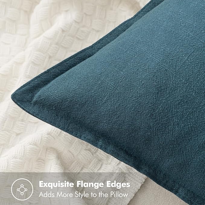 MIULEE Decorative Linen Euro Sham Pillow Covers 24x24 Blue Boho Farmhouse Neutral Couch Throw Pillows for Bed Pack of 2 Accent Coastal Modern Pillowcase Summer Sofa Livingroom Home Decor