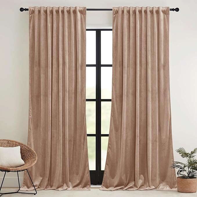 RYB HOME Blush Velvet Curtains 72 inches with Hook Belt, Soft Fabric Room Darkening Thermal Insulated Luxurious Home Decor Curtains for Living Room Bedroom, W 52" x L 72", 2 Panels Set