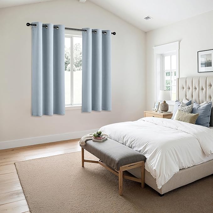 MIULEE Light Blue Blackout Curtains for Bedroom Living Room 63 Inches Long 2 Panels, Thermal Insulated Room Darkening Drapes Solid Grommet Noise Reduction Light Blocking Window Treatments 40x63 Inch