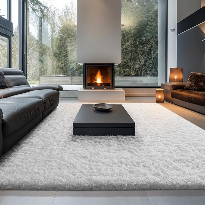 Ophanie Area Rugs 9x12 Living Room, Large White Bedroom Carpet, Big Shag Indoor Thick Soft Nursery Rug, Fluffy Carpets for Boy and Girls Room Dorm Home Decor Aesthetic
