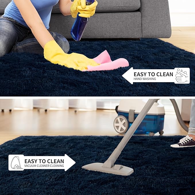 Tepook Fluffy Large Rugs for Living Room, Area Rug 6x9 Soft Carpet for Bedroom, Modern Shaggy Rug for Kids Boys Girls, Plush Indoor Nursery Home Decor Rug with Non-Slip Bottom, Navy Blue
