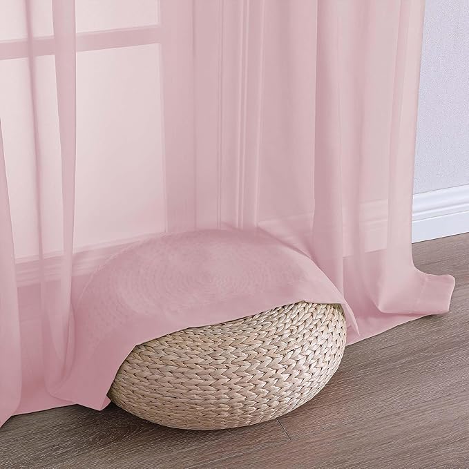 Chyhomenyc Extra Long Blush Pink Sheer Curtains 108 Inches Long 2 Panels, Light Filtering Curtains for Living Room, Soft Gentle Voile Rod Pocket Bedroom Window Drapes, 59Wx108L Inch, 9FT, 2PCS